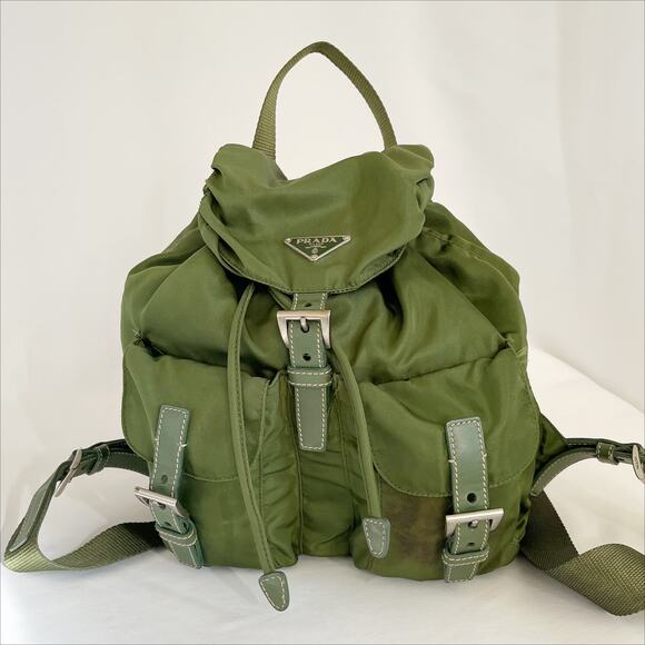 Prada Handbags - PRADA Vintage Green Tessuto Nylon Twin Pocket Backpack Unisex